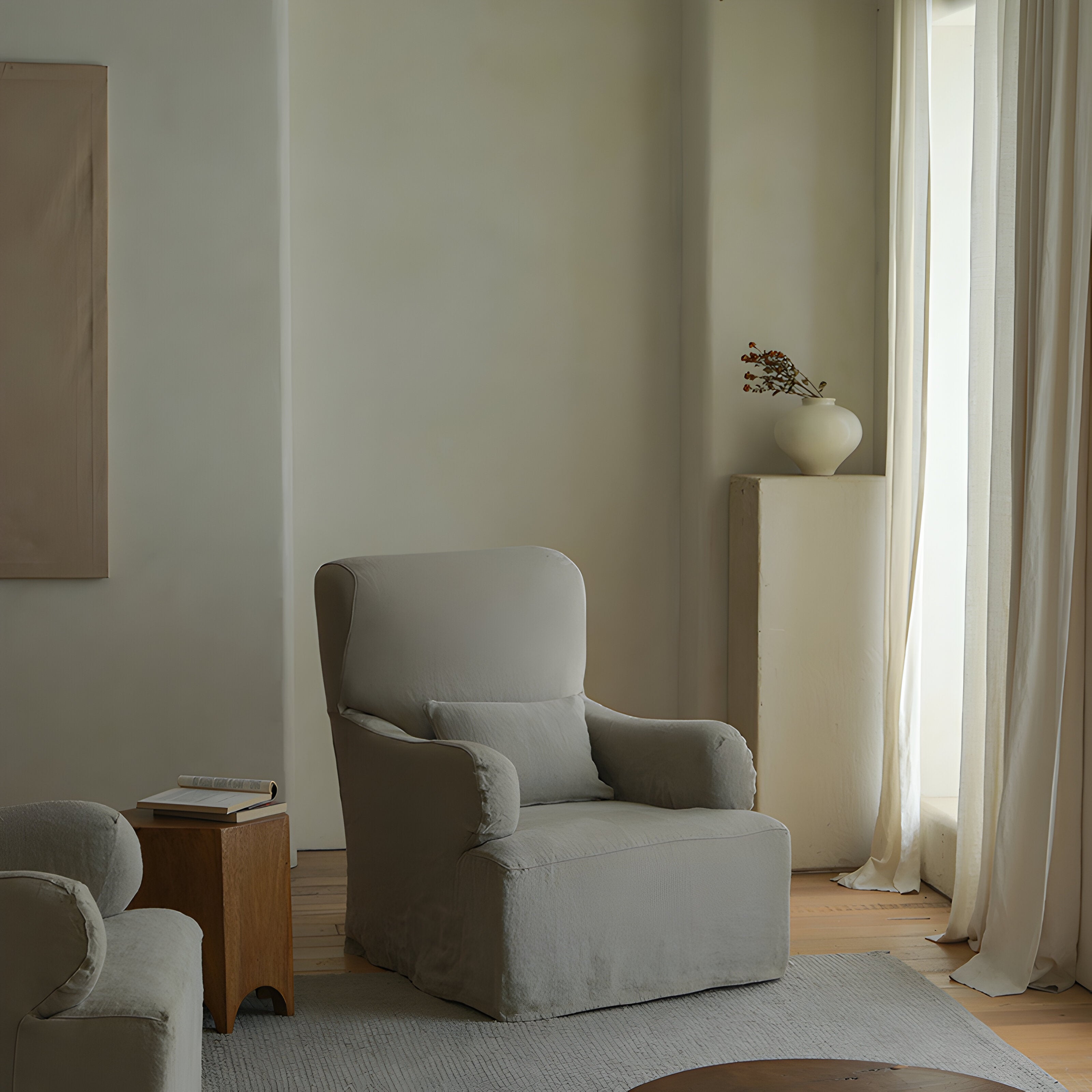 Linen Midcentury Armchair