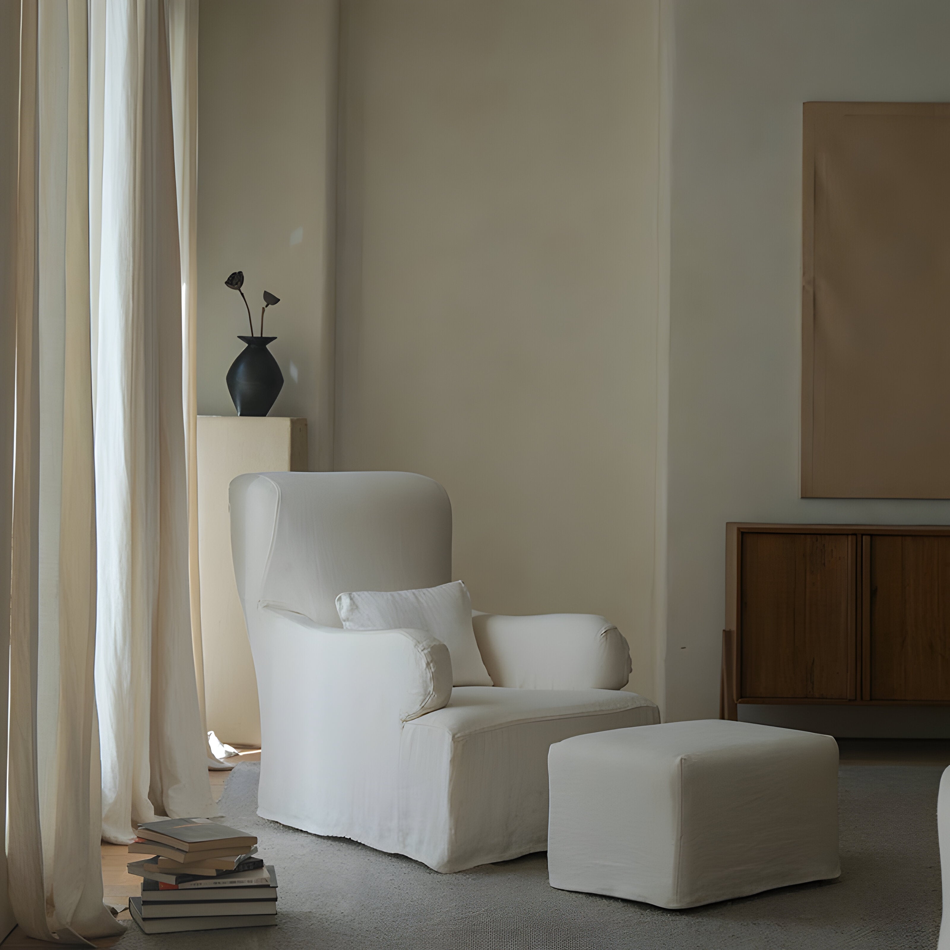 Linen Midcentury Armchair