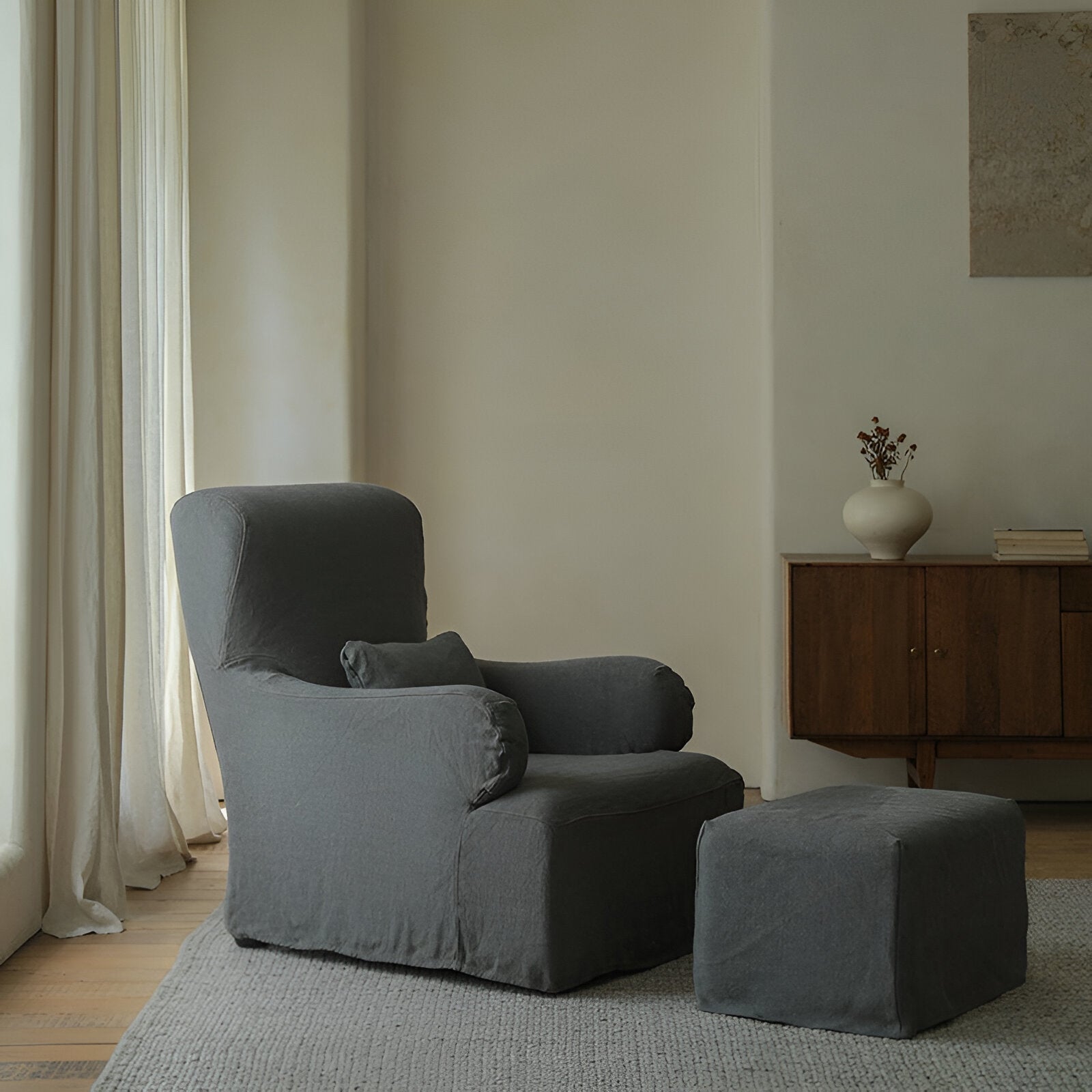 Linen Midcentury Armchair